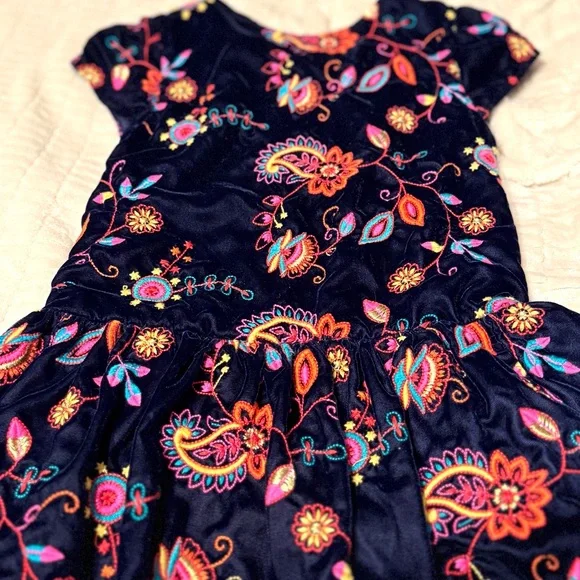 Peek Embroidered Velvet Navy Dress Girls 4–5 Boho Floral Easter Summer - Picture 6 of 7
